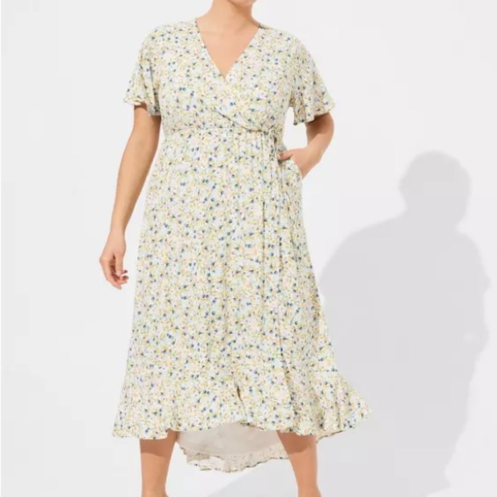 Torrid Cream and Blue Floral Midi Dress